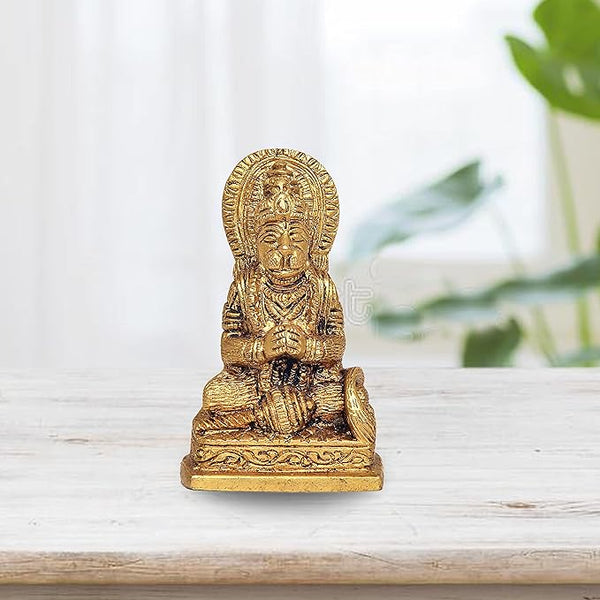 Hanuman Brass Statue Finish Idol Decorative Showpiece Handcrafted Hanuman Ji Golden Murti for Home Office and Gifting Purpose(Height: 4 Inches) Mandir Setting