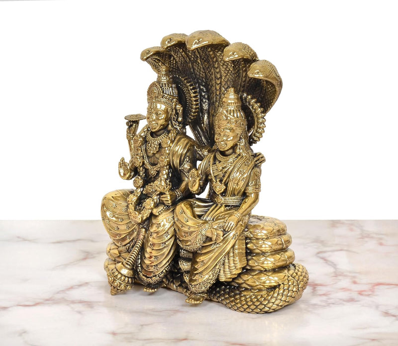 Bronze Maa Lakshmi with Lord Vishnu On Sheshnag Idol Statue (Height 5.5 Inch)