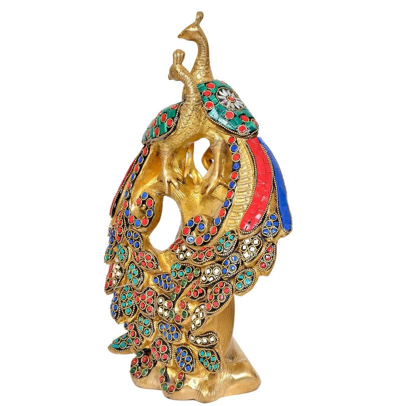 Brass Peacock Pair Showpiece for Table Decor (Height 12 Inch)