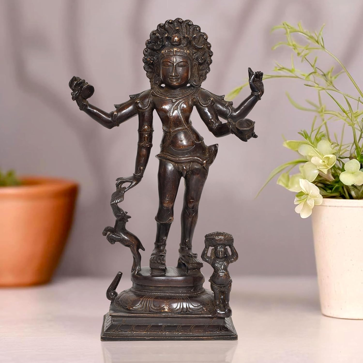 Brass Bhikshatana Kaal Bhairava Shiva Sculpture Idol for Home Decor Office (Height :15 inch)