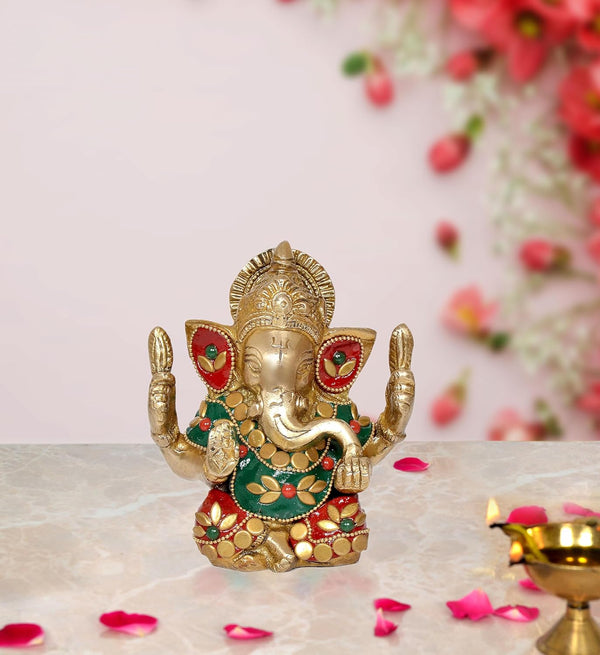 Ganesha Ganesh Ganpati Statue Idol Murti for Home Decor (Height : 4.5 inch) (Multicolor 1)