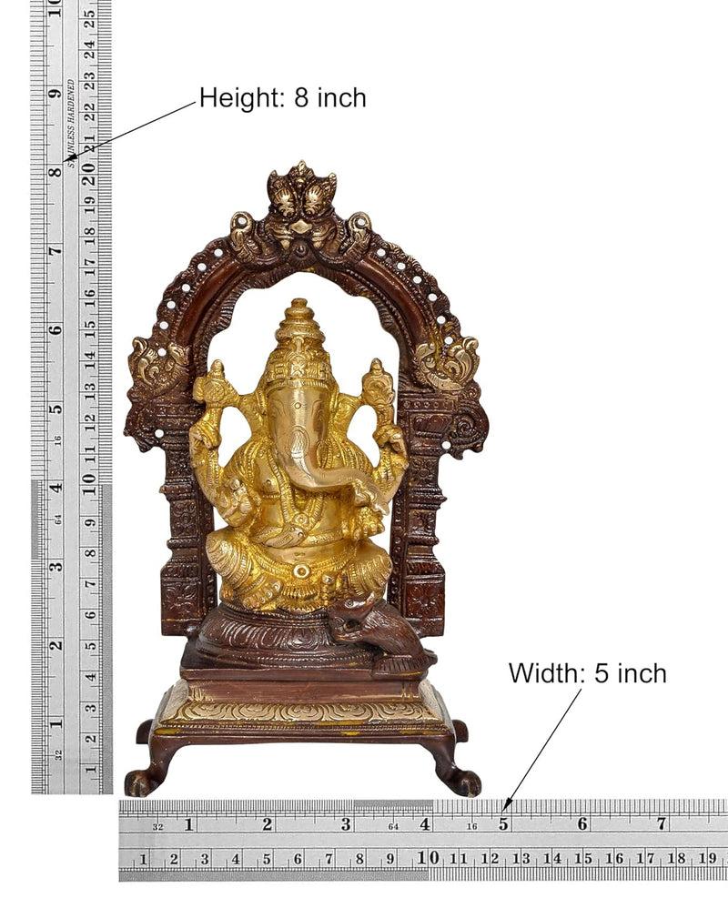 Brass Laxmi Ganesh Statue - Handcrafted Goddess Lakshmi and Lord Ganesha Idol for Home Decor and Pooja Mandir - Hindu Deities Figurine (Height 8 Inch)