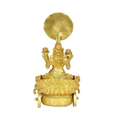 Brass chariot statue base view, ornate cart with sun-disc figure above