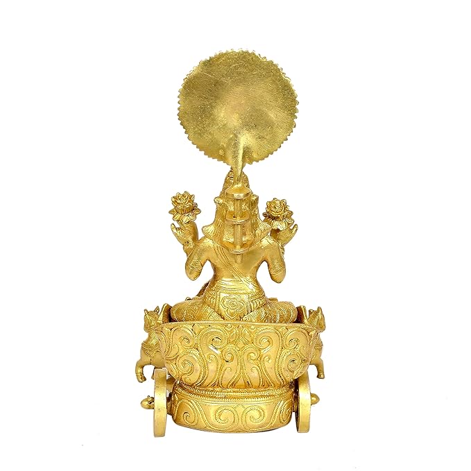 Brass Sun Chariot Rath with 7 Horse Statue (Height: 13 Inches)