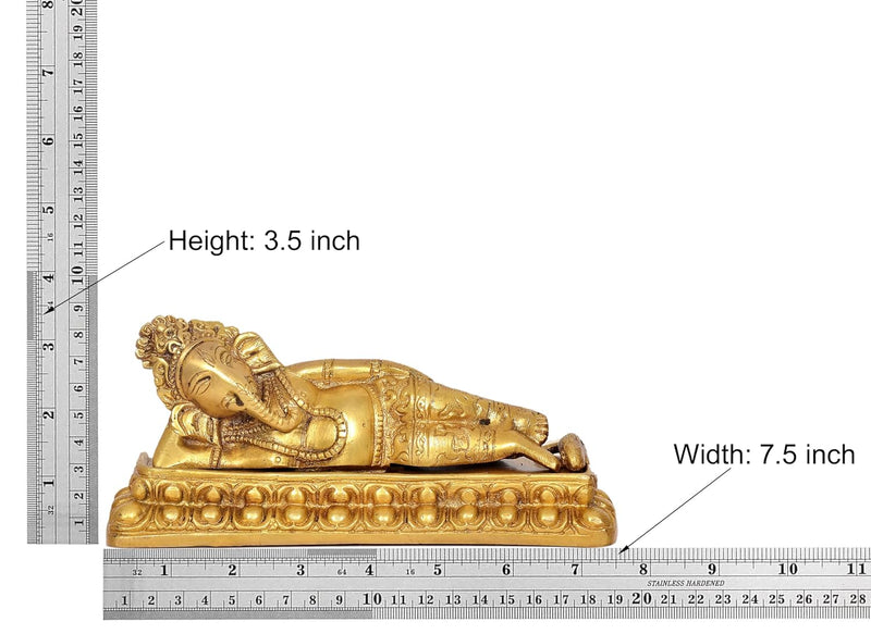 Brass Relaxing Ganesha Statue for Home Decor Mandir Pooja Showpiece Statue (Height 3.5 Inch)