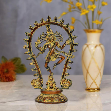 Brass Natraj Lord Shiva Dancing Natraj Brass Idol Statues for Home Decor and Ofice Multicolor (Height: 12 inch)