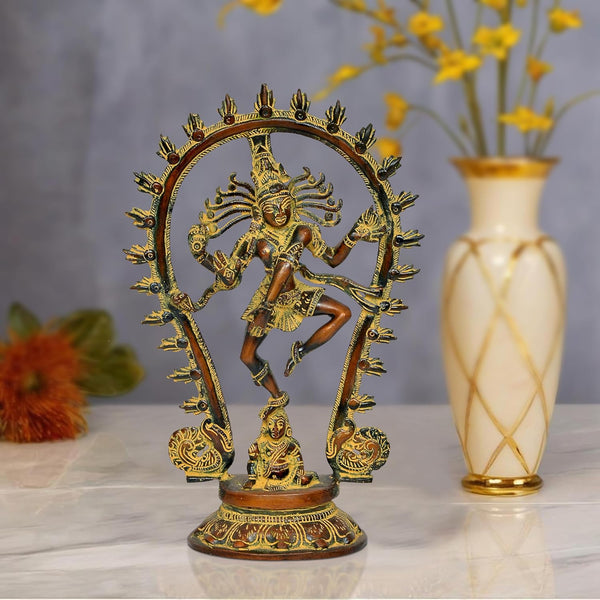 Brass Natraj Lord Shiva Dancing Natraj Brass Idol Statues for Home Decor and Ofice Multicolor (Height: 12 inch)