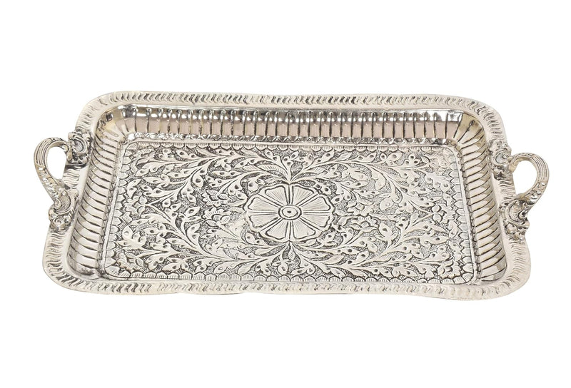 Brass Silver Plated Six Glass and One Tray for Home Kitchen (Height 4 Inch)