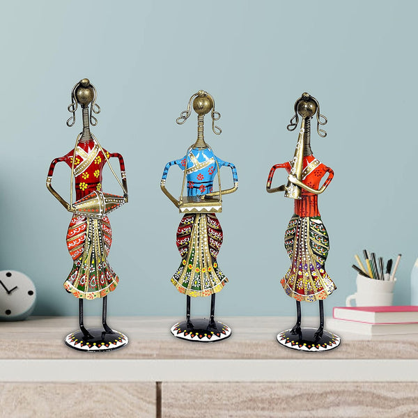 Iron Musician Lady Set of 3 Decorative Showpiece (Height: 12 Inches)