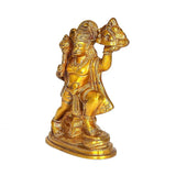 Brass Mahabali Hanuman statue holding Sanjivani parvat, left side view, 6.5 in