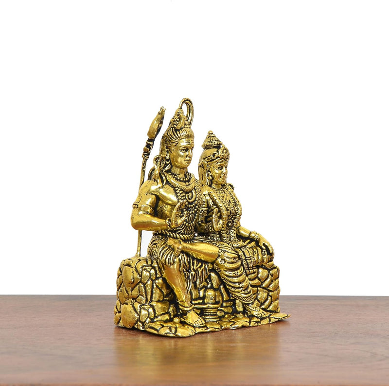 Bronze Shiva and Parvati Maa idol Golden (Height 3.5 Inch)