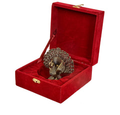 Brass Large Peacock with Decorative Box | Handcrafted Showpiece for Home & Office Decor | Gift Item, Figurine & Sculpture (Height: 3.5 Inches)