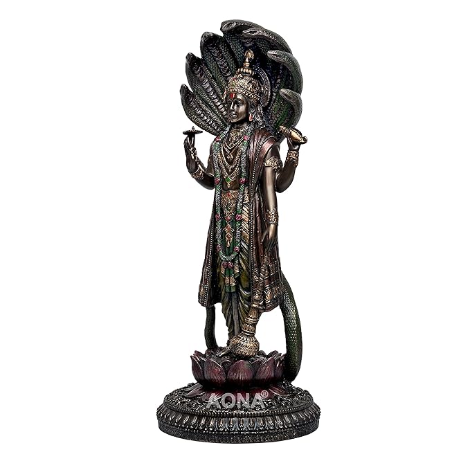 Large Vishnu Standing On Lotus Base Bonded Bronze Finish Height 12.5 Inches