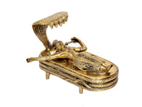 Brass Vishnu Yoga Nidra statue with detailed reclining body and coiled cobra hood
