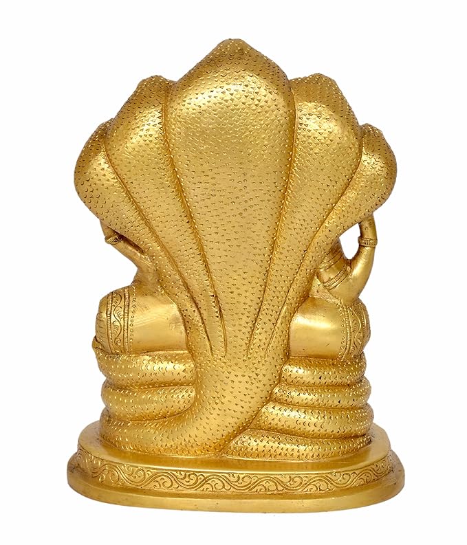 Brass Lord Vishnu with Maa Lakshmi On Sheshnag Idol Statue - (Height 9 inch)