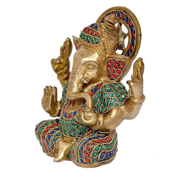 Brass Lord Ganesha Idol Ganesh Statue Decorative Sculpture for Home Decor Office Mandir Pooja Showpiece (Height 7 Inch) Study Setting