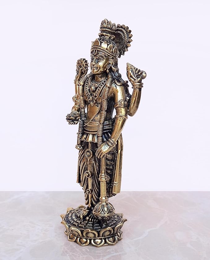 Super Fine Brass Lord Vishnu Idol Statue for mandir Temple Showpiece, (Height 7 Inch)