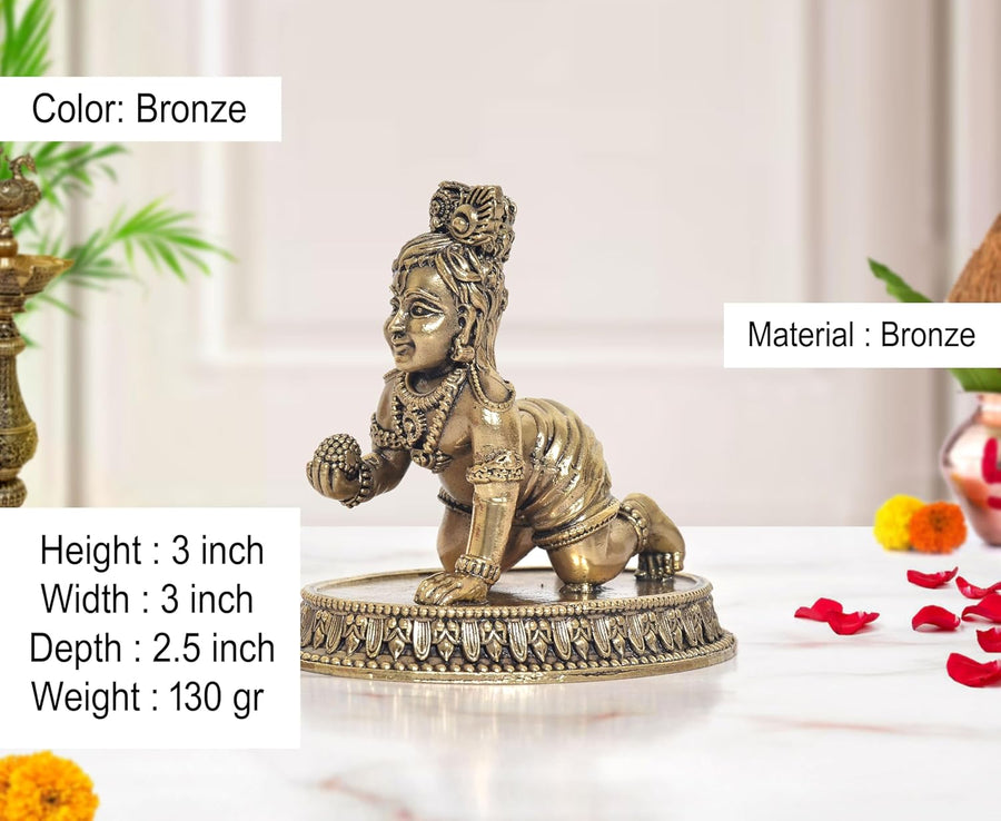 Superfine Brass Bal Krishna Laddu Gopal Makhan Chor Idol (Height 3 Inch) Craft Detail