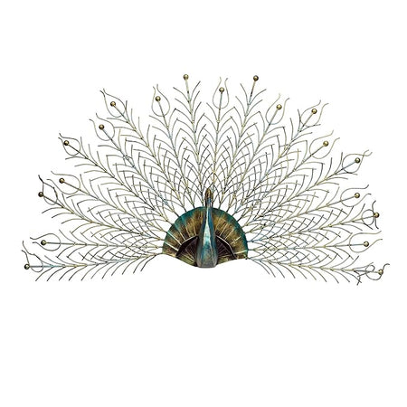 Iron Big Peacock with Open Feather Modern Art 3D Hanging Wall Decor (Height: 31 Inches)