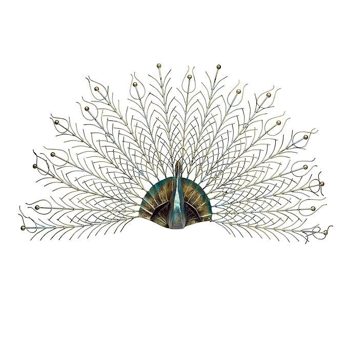 Metal, Birds Big Peacock with Open Feather Modern Art 3D Decorative Hanging Wall Decor/Wall Mounted Sculpture (Multicolor, 47 x 31 X 6 Inch)