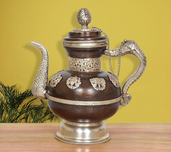 Traditional Himalayan Brass Teapot Tea Kettle Decorative Showpiece (Height: 13 Inches)