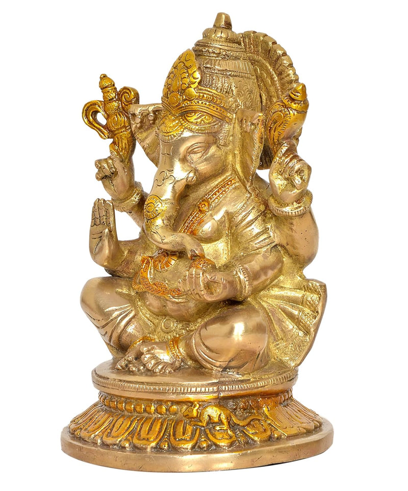 Brass Lord Ganesha Idol Ganesh Statue Decorative Sculpture for Home Decor Office Mandir Pooja Temple Showpiece (Height 8 Inch)