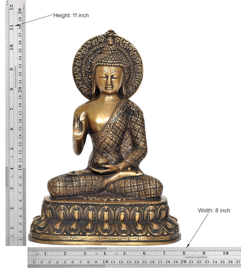 Brass Dhyan Mudra Buddha Statue - Handcrafted Spiritual Decor for Home and Office Decor - Meditating Buddha Idol (Height 11 Inch)