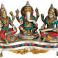 Goddess Lakshmi with Lord Ganesha and Maa Saraswati Decorative Idol - (Brass, Height 6.2")