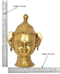 Brass Shiva Gauri head wall hanging, centered front view with gold finish