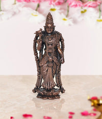 Copper Meenakshi Idol statue, standing figure with raised hand, 4 inch