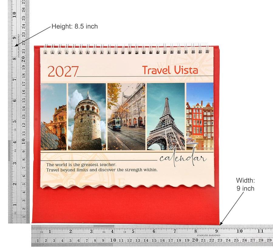 Table Top Travel Vista Desk Standing Calendar For Home and Office Table Calendar 2027 (Height:8.5 Inches) Craft Detail