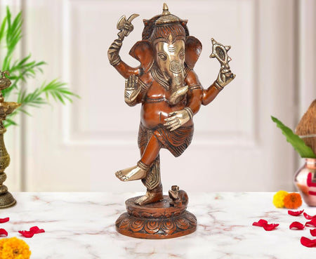 Brass Dancing Ganesha Idol (Height: 12 inch)