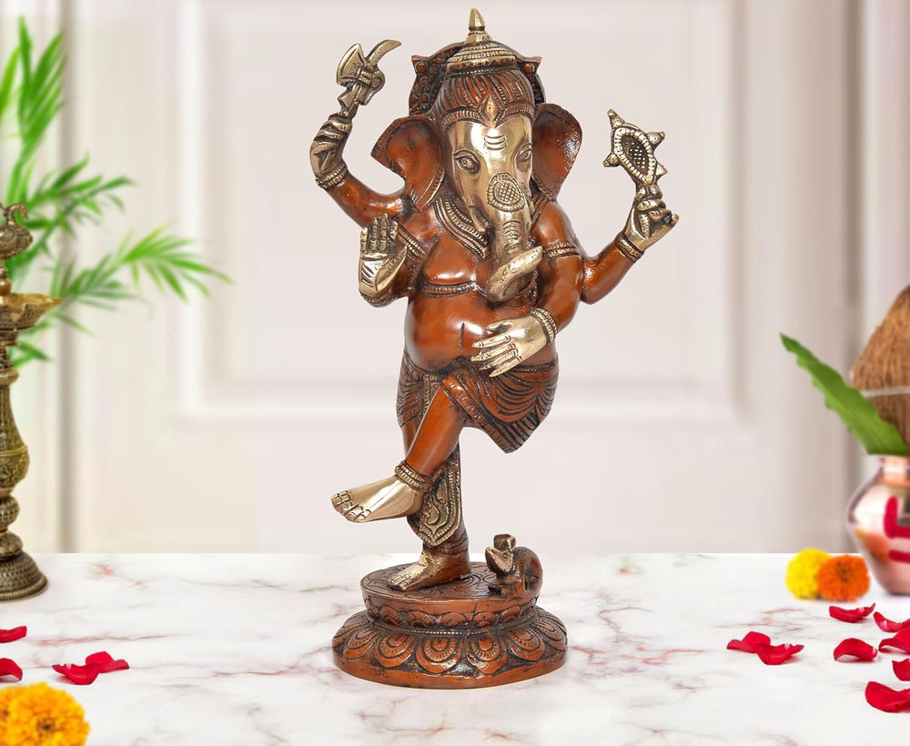 Brass Dancing Ganesha Idol (Height: 12 inch)