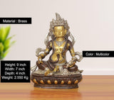 Brass Kuber Bhagwan murti with multicolor finish, seated figure on carved base