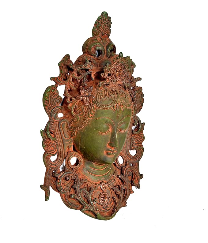 Brass Tibetan Buddha Brass Statue Mask Temple | Height : 12 Inches | Wall Hanging Mask