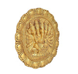 Brass Panchmukhi Ganesha wall hanging from side angle, detailed round relief