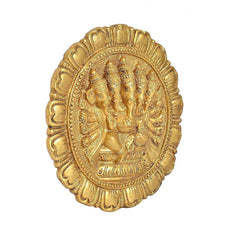 Brass Panchmukhi Ganesha wall hanging from side angle, detailed round relief