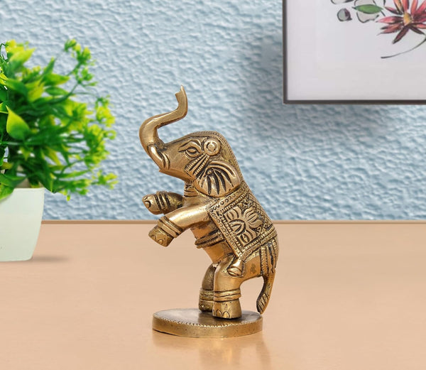 Brass Elephant Figurine (Height 4 Inch) Mandir Setting