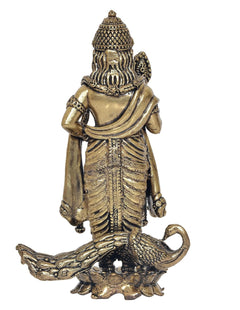 Superfine brass Murugan statue, 4 inch, rear view with draped robe and peacock