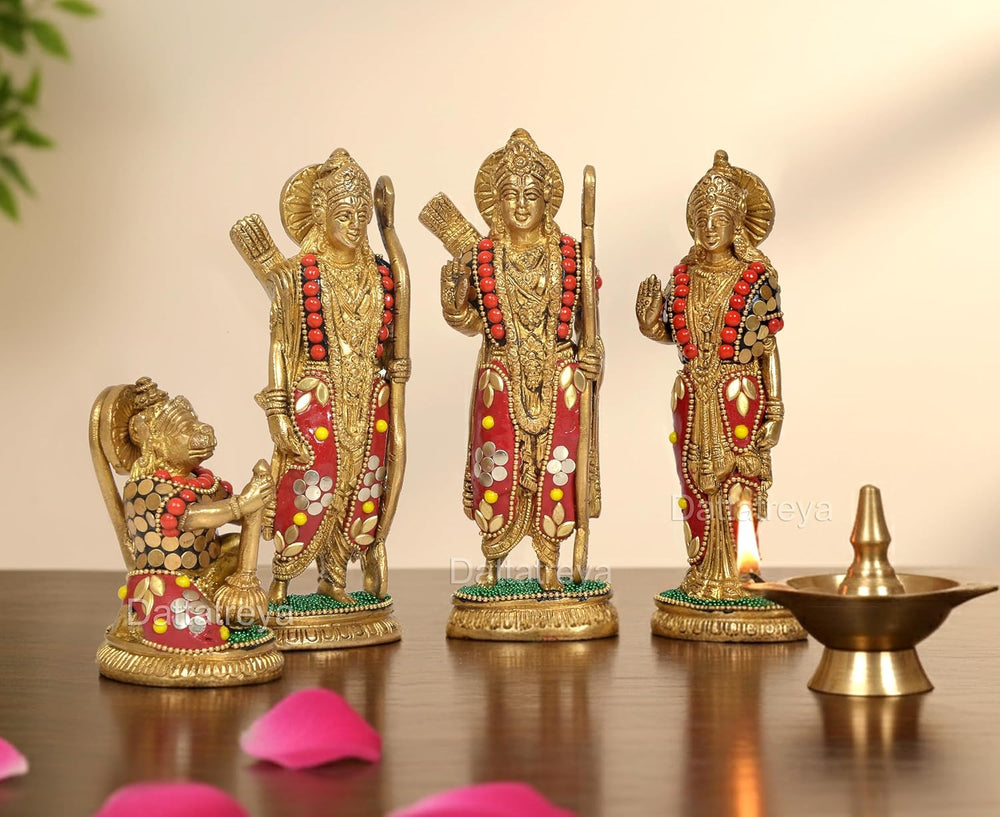 Brass Ram Darbar with Sita Lakshman Hanuman Statue (Height: 6.5 Inch)