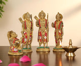 Ram Darbar brass statue set with Sita, Lakshman, and Hanuman figures, 6.5 in