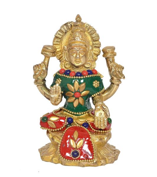 Brass Goddess Lakshmi Idol Laxmi with Arch Frame and Kalash Pots Statue for Puja Temple Home Office Decor (Height:4.5 Inches)