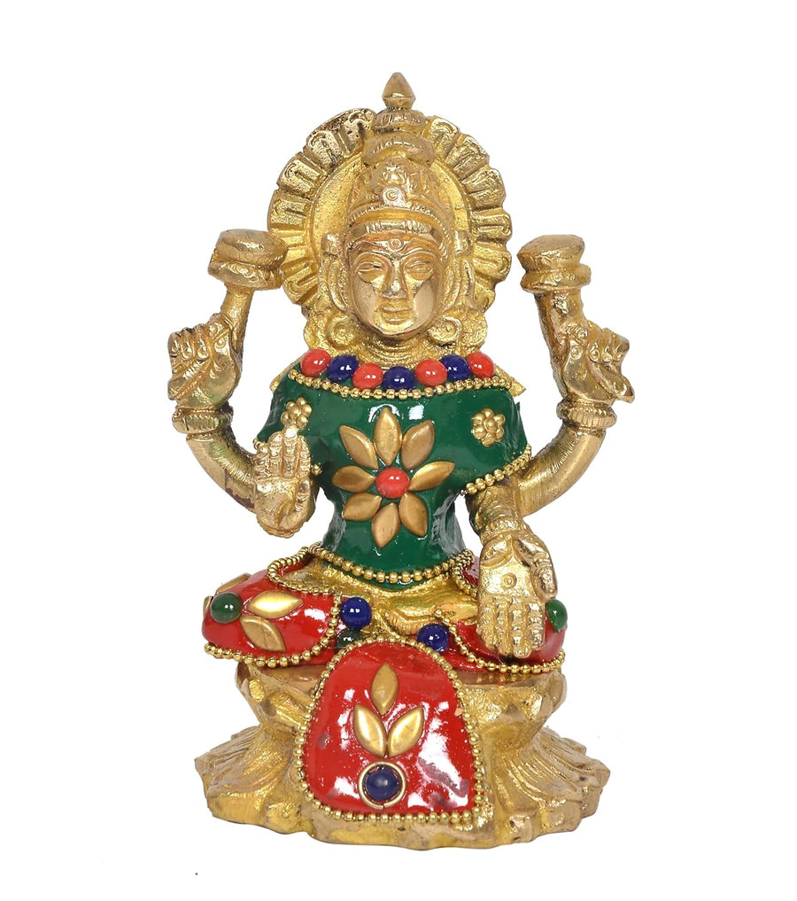 Brass Goddess Lakshmi Idol Laxmi with Arch Frame and Kalash Pots Statue for Puja Temple Home Office Decor (Height:4.5 Inches) Craft Detail