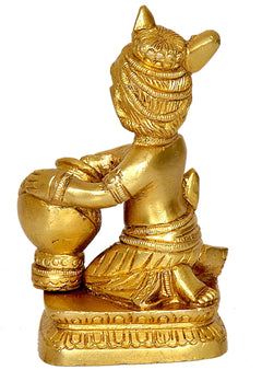 Brass Laddu Gopal Makhan Chor idol, rear side view, 4.5 in height