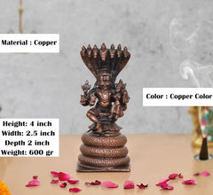 Copper idol, 4 in high; Lakshmi Narasimha figure under Sheshnag hood
