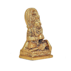 Hanuman Ji golden brass statue side profile, hands in prayer, sculpted base
