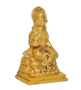 Brass Hanuman Ji seated statue, side view with ornate base, home temple