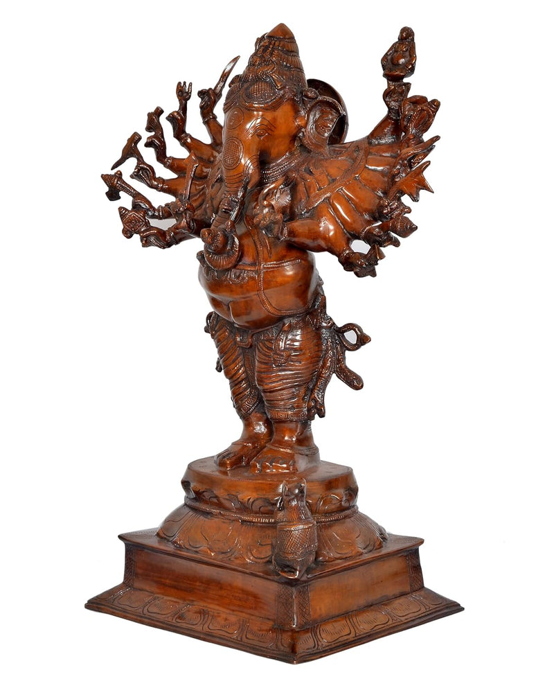 Brass Vira Ganesha with 16 Sixteen Hands Mudra in Brass Statue Hindu Deity Statue for Home Temple (Height : 23 inch)