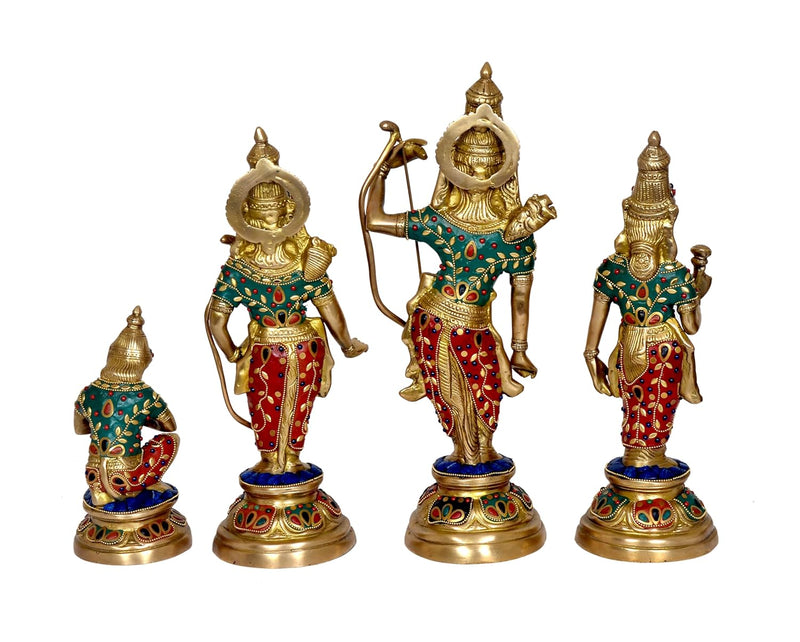 Brass Ram Darbar Statue Shree Ram Ji Sita ji Laxman Hanuman Home Puja Bhagwan Idol Murti for Mandir Temple (Height:16 Inches)