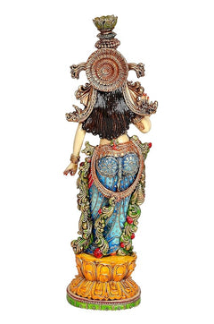 Radha Rani idol statue, 15-inch resin cold-cast marble finish, back view with hair detailing